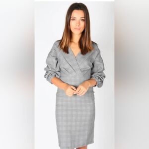 Zara Gray  Long Sleeve Checkered Midi Dress
